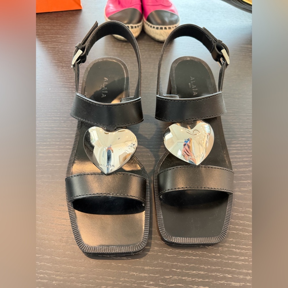 Alaia Heeled Sandal with Metal Heart; worn 2x